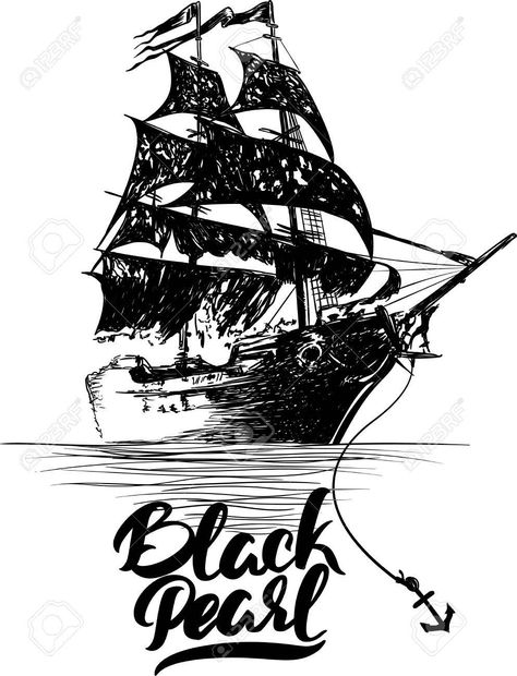 Pirate Ship Tattoo Drawing, Pirate Ship Drawing, Pirate Ship Tattoos, Black Pearl Ship, Ship Sketch, Pirate Ship Tattoo, Pearl Tattoo, Pirate Ship Art, Kaptan Jack Sparrow