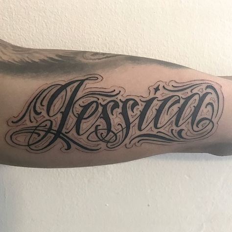 CRACK105 on Instagram: “Jessica... Custom Lettering Tattoo by @ivancrack105 Para mi homie @habbib18 Manda DM para citas y cotizaciones. CDMX.” Jessica Name, Joker Tattoo Design, Lettering Tattoo, Joker Tattoo, Name Tattoo Designs, Name Tattoo, Name Tattoos, Tattoo Lettering, Tattoo Fonts