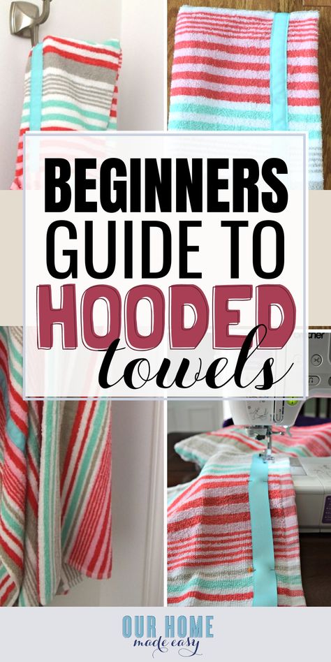 An easy step by step tutorial for how to make a hooded towel for little kids! Super easy. Click to see the steps! #sewing #summer #towels #ourhomemadeeasy Hooded Towel Tutorial, Sewing Club, Applique Ideas, Ideas Clothes, Hooded Towels, Small Sewing, Upcycle Sewing, Sewing Bee, Kid Hacks