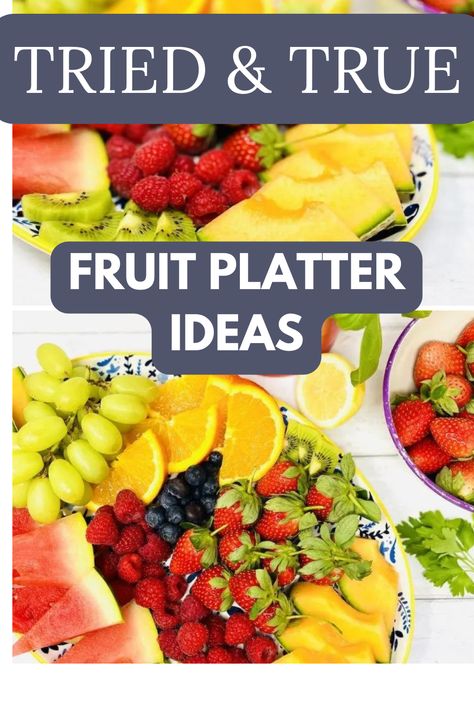 Fresh and tasty fruit platter ideas that’ll make your healthy dessert a total crowd pleaser. Ideas For Fruit Trays Party Platters, Fresh Fruit Platter Ideas, Fresh Fruit Platter Display Ideas, Sliced Fruit Platter, Mother’s Day Fruit Tray Ideas, Fruit Platers Ideas Easy, Fruit Tray Ideas For Party Simple, Fruit Trays For Party, Pretty Fruit Platter