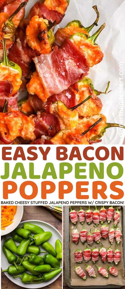 Bacon Jalapeno Poppers are the easiest appetizer recipe! Jalapeno peppers stuffed with cream cheese and cheddar, wrapped in bacon, then baked. Oven Baked Bacon Wrapped Jalapenos, Bacon Wrapped Jalapenos In Oven, Jalapeno Bacon Wrapped, Peppers Stuffed With Cream Cheese, Christmas Poppers, Bacon Wrapped Kielbasa Bites, Bacon Wrapped Kielbasa, Jalapeno Appetizer, Kielbasa Bites