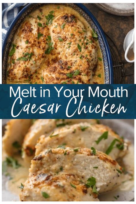 Meal Ideas For Dinner Easy Crock Pot, Baked Caesar Chicken, Melt In Your Mouth Chicken, Easy Chicken Recipe, Caesar Chicken, God Mat, Diet Vegetarian, Best Chicken Recipes, Goulash