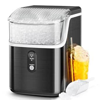 LHRIVER Nugget Ice Maker Conntertop, Small Ice Maker with Self-Cleaning, 35Lbs/24H, One-Click Operation with Ice Scoop & Basket, Pebble Ice Maker Machine for Home/Kitchen/Office, Stainless Steel Black Pebble Ice Maker, Pebble Ice, Nugget Ice, Nugget Ice Maker, Ice Maker Machine, Ice Scoop, Ice Maker, Kitchen Office, Home Kitchen