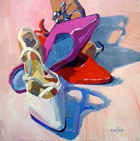 Bell Shoes, Block Painting, Strappy Shoes, Still Life Drawing, Daily Painting, Painting Still Life, Crazy Colour, Still Life Art, Shoe Art