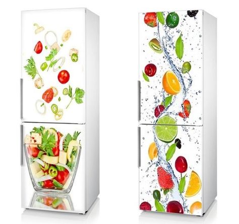 Fridge Vinyl Sticker **Vegetables Falling in Bowl**Fruits Falling in Water Splashes**/ Self-Adhesive Wrap Fridge, Refrigerator Decals, Refrigerator Decal, Refrigerator Wrap, Fridge Makeover, Fridge Wrap, Fridge Decals, Refrigerator Wraps, Vintage Fridge