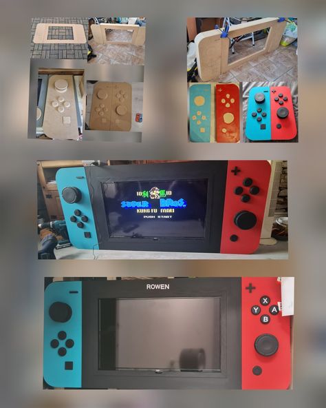 Nintendo switch blue and red TV Nintendo Switch Tv Frame Diy Plans, Tv Case Design, Switch Tv Frame, Video Game Bedroom Ideas Boys, Nintendo Switch Tv Frame, Diy Gamer Decor, Gamer Room Ideas Boy Bedrooms, Game Room Paint Ideas, Gamer Bedroom Ideas