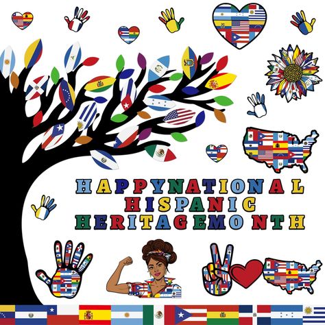 PRICES MAY VARY. Reliable and Quality: the package includes a complete set (about 80 pieces) of Hispanic Heritage Month English Spanish classroom decoration in the shape of a tree, which is made of quality cardboard, with clear and bright printing colors; These Hispanic paper cutouts ensure a robust longevity that withstands the test of time, easy to carry and store Connect with Cultural History: with the meaningful design of Hispanic heritage bulletin board decorations, it serves as an aestheti Hispanic Heritage Month Bulletin Board, Hispanic Heritage Month Crafts, Bulletin Board Tree, Decoration Classroom, Hispanic Heritage Month Activities, Spanish Classroom Decor, Classroom Bulletin Board, Spanish Heritage, Spanish Decor