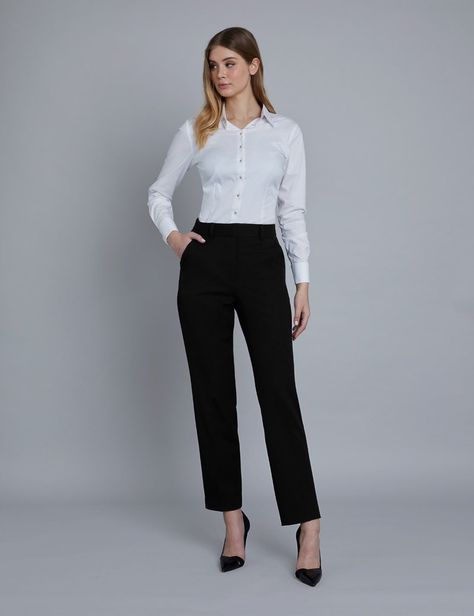 Trouser And White Shirt, Hawes And Curtis, White Shirt Blouse, Womens Fashion Jeans, Twill Trousers, Pants Women Fashion, Hipster Shirts, Work Trousers, Fitted Shirt