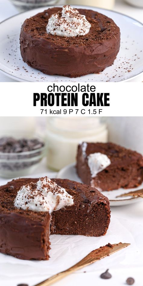 Low Calorie Chocolate Protein Cake Recipe with Greek Yogurt Protein Cakes, Low Calorie Protein, Protein Baking, High Protein Desserts, Healthy Protein Snacks, Protein Cake, Protein Treats, Protein Powder Recipes, Protein Desserts