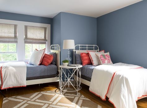 Benjamin Moore Oxford Gray Benjamin Moore Oxford Gray, Neutral Bedrooms With Pop Of Color, Benjamin Moore Bedroom, Paint Benjamin Moore, Best Blue Paint Colors, Neutral Kids Room, Dark Blue Bedrooms, Blue Painted Walls, Neutral Bedroom Decor