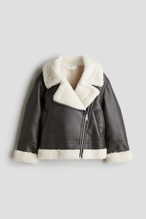 Faux Fur Leather Jacket, Wishlist Clothes, Fur Leather Jacket, Aviator Jacket, Teddy Fleece, Soft Teddy, Aviator Jackets, Black Kids, Collar And Cuff