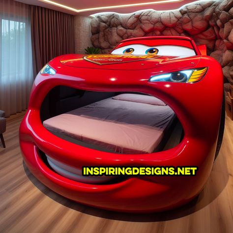 Giant Disney and Pixar Character Kids Beds Lightning Mcqueen Bed, Lightning Mcqueen Bedroom, Cars Bed, Kids Car Bed, Lighting Mcqueen, Disney Bedrooms, Amazing Bedroom Designs, Dinosaur Room, Hello Kitty Makeup