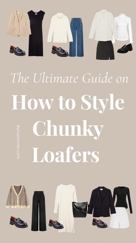 The ultimate guide on how to wear black chunky loafers + the cutest outfit ideas for women. How to style chunky loafers women. Black chunky loafers outfit winter. Black chunky loafers outfit summer. Black chunky loafers outfit work. Black chunky loafers outfit casual. Chunky Loafers Wide Leg Jeans, Chunky Loafer Outfits Women Work, Heel Loafers Outfit Style, Black Penny Loafers Women Outfit, Work Outfits Women 50s, Styling Black Chunky Loafers, Styles With Loafers Women, Loafers With Black Pants, Casual Chunky Loafers Outfit