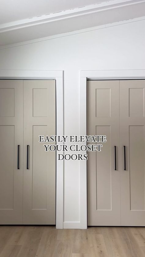 Kendra | Harbor + Pine | The easiest way to elevate your basic bi-fold closet doors 👏🏻An easy and inexpensive upgrade to make your space feel custom!! Comment LINK… | Instagram Laundry Closet Update, Hi Fold Closet Doors, Double Door Coat Closet, Hall Laundry Closet Door Ideas, Remove Closet Doors Ideas Entry Ways, Closet Doors Color Ideas, How To Upgrade Closet Doors, Folding Door Remodel, French Doors Closet Bedroom