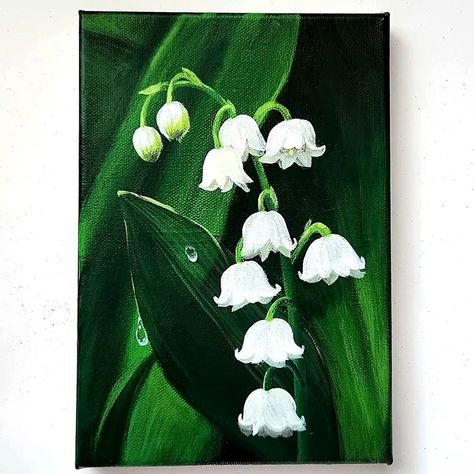 Lily Of The Valley Canvas Painting, How To Paint Lily Of The Valley, Lily Of The Valley Acrylic Painting, Lily Painting Acrylic, Painting Lily Of The Valley, Plant Painting Acrylic, Lily Of The Valley Painting, Lily Of The Valley Art, August Planner