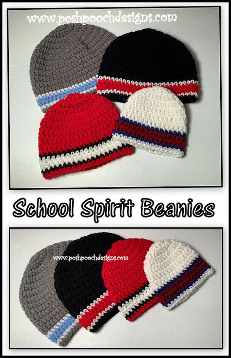 Posh Pooch Designs : School Spirit Beanie Hat Crochet Pattern | Posh Pooch Designs Crochet Team Spirit Beanie, Crochet School Colors Hat, Kc Chiefs Crochet Hat Patterns, Crochet Sports Hat, Crochet Team Spirit Patterns, Crochet Winter Hat Free Pattern, Beanies Crochet Pattern, Crochet Football Beanie, Crochet Football Helmet