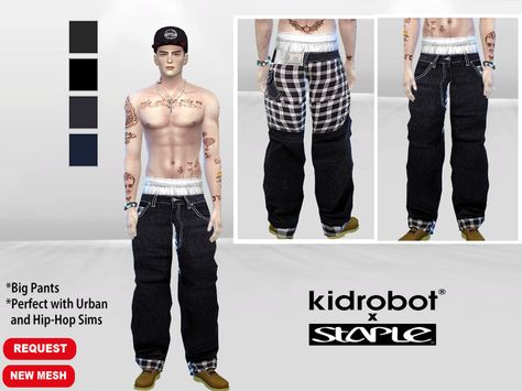 McLayneSims' Money Talk Hip-Hop Jeans Rap Clothes, Hip Hop Style Outfits, Sims 4 Men Clothing, Sims 4 Decades Challenge, Sims 4 Male Clothes, Big Pants, Skater Outfits, The Sims 4 Packs, Sims 4 Body Mods