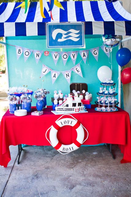 A Love Boat/Bon Voyage Party Boat Party Theme, Cruise Theme Parties, Cruise Ship Party, Bon Voyage Party, Boat Theme, The Love Boat, Ocean Theme Party, Cruise Party, Nautical Themed Party