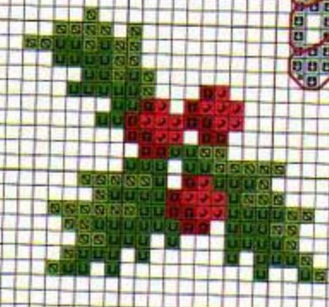 Cross Stitch Holly Pattern, Holly Cross Stitch Pattern, Holly Cross Stitch, Christmas Cross Stitch Patterns Free, Bordados Tambour, Holiday Cross Stitch Patterns, Cross Stitch Stocking, Cross Stitch Alphabet Patterns, Tiny Cross Stitch