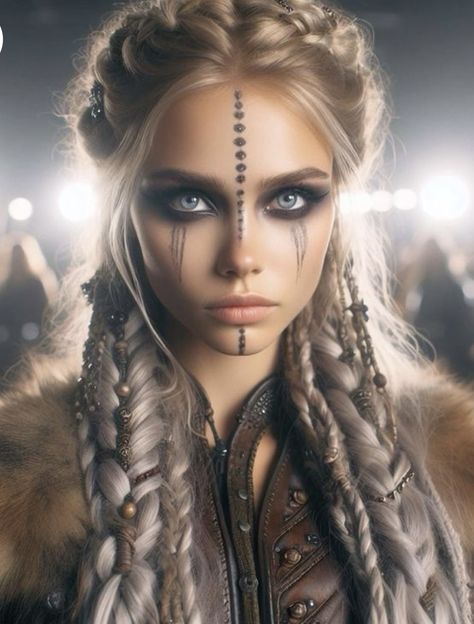 Cave Women Makeup, Huntress Makeup, Warrior Face Paint, Viking Face Paint, Viking Halloween, Warrior Makeup, Viking Halloween Costume, Viking Princess, Viking Makeup