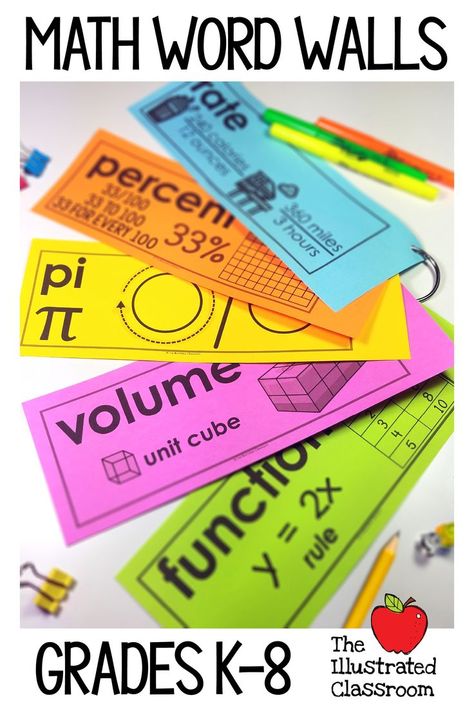 There are over 500 math vocabulary words students need to know to succeed in elementary and middle school math. This valuable life-long resource will help your students recognize, understand, and apply essential math vocabulary every day. They look great in color or budget-friendly black and white. Intermediate Classroom, Understanding Fractions, Math Word Wall, Math Vocabulary Words, Word Study Activities, Math Word Walls, Vocabulary Word Walls, Word Walls, Math Interactive