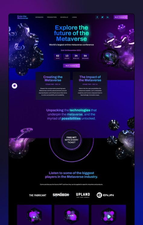 Website promoting Tech Circus’ Enter the Metaverse global conference.


#website #ui #interface #ux #uidesigner #metaverse #space #technology #crypto #nft #graphicdesign #webmarketing #webdesign #branding #identity #kokolas #benkokolas #mobileapp #uiinspiration #appdesign #tickets #daily ui #creative #conference #figma #figmadesigner #eventbooking #behance #uitrends #galaxy #alienworlds #upland #enjin #sandbox #3d #c4d การออกแบบ Ui Ux, Conference Website, Creative Conference, Webdesign Portfolio, Landing Page Inspiration, Gfx Design, Space Technology, Desain Ui, Graphisches Design