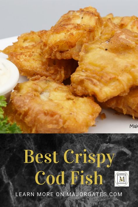 Fried Cod Fish Recipes, Wedding Guest Dress Satin, Jumpsuit Bride, Cod Fish Recipe, Fish And Chips Batter, Fried Cod Fish, Crispy Cod, Beer Battered Fish Recipes, Pink Mother Of The Bride