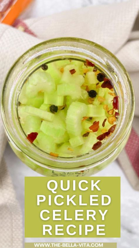 Tangy homemade pickled celery with this easy-to-follow recipe. Elevate your meals with this flavorful condiment. Green Bean Potato Salad, Celery Recipe, Quick Pickle Recipe, Pickled Celery, Celery Recipes, Quick Pickled, Marinated Pork, 140 Pounds, Pickling Recipes