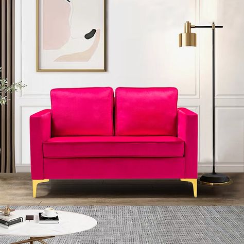 Pink Loveseat, Sunroom Inspiration, Office Revamp, Contemporary Loveseat, Conversation Area, Pink Prints, Dream Wishlist, Glam Modern, Velvet Loveseat