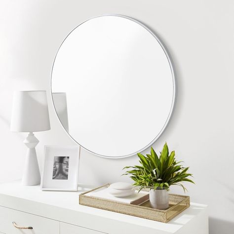 Amazon.com: CULER Round White Bathroom 24 Inch Mirror,Circle Wall Modern Mirror for Bedroom,Hanging Vanity Tempered Glass Mirror for Entryway or Living Room : Home & Kitchen Hanging Vanity, Mirror For Entryway, Mirror Circle, Mirror For Bedroom, Modern Mirror, Bedroom Mirror, Wall Mounted Mirror, White Bathroom, Glass Mirror