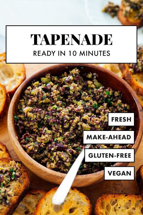 This tapenade recipe tastes so fresh and comes together so easily! Serve this French olive spread with crackers, crostini, cheese plates or on sandwiches. #tapenade #olives #olivedip #appetizer #easy #French #cookieandkate Olive Tapenade Recipe, Appetizer Easy, Olive Dip, Tapenade Recipe, Olive Spread, Cheese Plates, Olive Recipes, Olive Tapenade, Spread Recipes