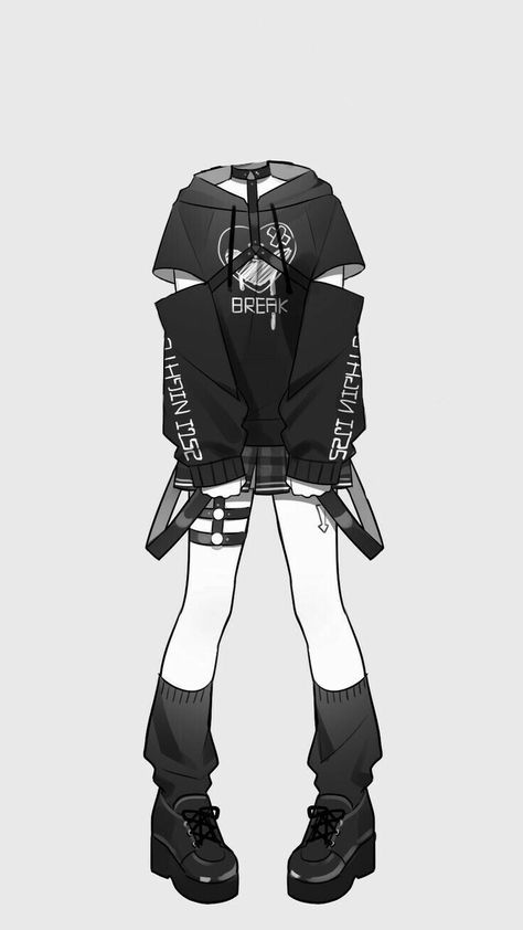 Emo Clothing Drawing, Emo Clothes Drawing, Emo Outfit Drawing, Tomboy Outfits Drawing, Anime Clothes Outfits Drawing, Techwear Drawing, Anime Tomboy, Cloth Drawing, Emo Anime