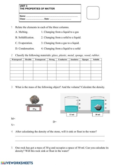 Ejercicio de Matter and materials test Properties Of Matter Worksheet, Worksheets Grade 2, What Is Matter, States Of Matter Worksheet, Main Idea Worksheet, Matter Worksheets, Decimal Number, Interdisciplinary Studies, Money Math