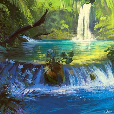 Jungle, Olivi Art Environment Painting, Landscape Concept, Fantasy Forest, Cat Air, Fantasy Paintings, Fantasy Art Landscapes, Landscape Illustration, Environment Design, Environment Concept Art