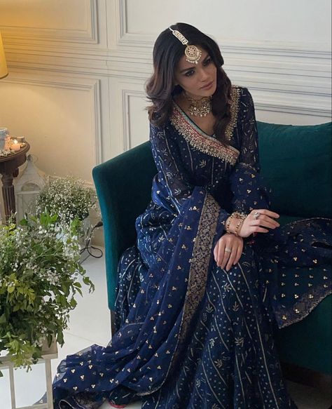 Dark Blue Desi Wedding Dress, Navy Blue Pakistani Dress, Navy Blue Sharara, Anarkali Frock, Desi Fits, Indian Bridesmaid Dresses, Indian Bride Outfits, Bridal Dresses Pakistan, Traditional Indian Dress