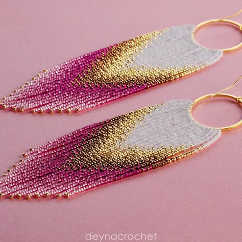 Propagation Methods, Ombre Fringe Earrings, Pink Beaded Earrings, Fringe Light, Polymer Clay Flower Jewelry, Gold Bead Earrings, Earrings Tutorial, Beads Craft Jewelry, Diy Bead Embroidery