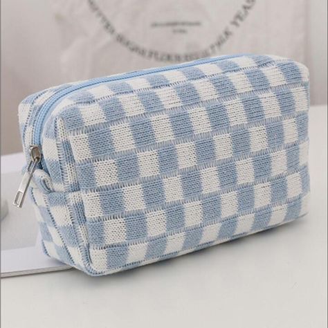 Blue Checkered Makeup Pouch Or Pencil Case Checkered Makeup, Cute Pencil Pouches, School Wishlist, School Pouch, Preppy Backpack, School Bag Essentials, Cute Pencil Case, Cute School Supplies, Blue Checkered