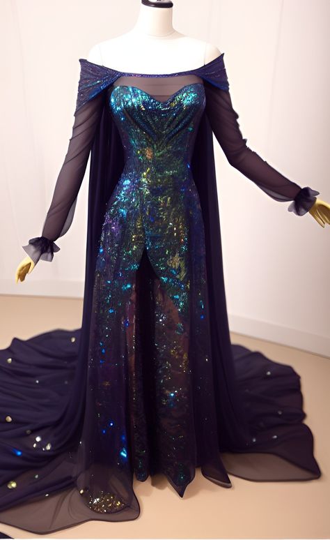 Galaxy Dress Gowns, Gwendolyn Aesthetic, Galaxy Dress Formal, Purple Fantasy Dress, Galaxy Gown, Cosmic Dress, Galaxy Dress, Fantasy Outfits, Old Fashion Dresses