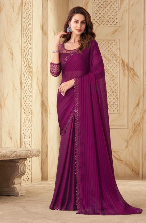 Fancy Sarees Party Wear Chiffon, Magenta Silk Saree, Saree Accessories, Sarees Party Wear, Wedding Sarees Online, Fancy Sarees Party Wear, Designer Silk Sarees, Saree Models, Trendy Sarees