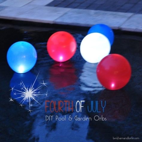 Make glowing garden or pool orbs for your Fourth of July party with balloons! Patriotic Party Decorations, Garden Orbs, Patriotic Decorations Party, July Ideas, Fourth Of July Food, Pool Garden, Fourth Of July Decor, Diy Pool, July Decor