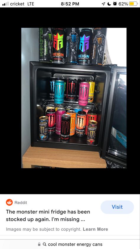 Monster Mini Fridge, Monster Fridge, Drink Fridge, Monster Energy Drink, Aesthetic Room Ideas, Cool Monsters, Energy Drink, Mini Fridge, Monster Energy