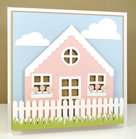 White Picket Fence Craft Ideas, Picket Fence Crafts, Porch House, Custom Cookie, New Home Cards, Mft Cards, White Picket Fence, Picket Fence, Custom Cookies