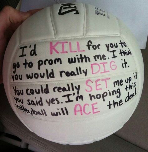 If someone asked me out like this, i would say yes....  Would you??? Cute Promposals, Volleyball Poster, Cute Homecoming Proposals, Cute Prom Proposals, Asking To Prom, Volleyball Posters, Dance Proposal, Volleyball Memes, Volleyball Humor