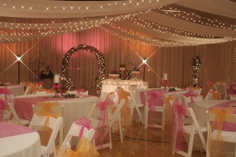 cultural hall Gym Wedding Reception, Lds Weddings Reception, Reception Ceiling, Hall Ceiling, Wedding Ceiling Decorations, Wedding Reception Hall, Ceiling Decorations, Hall Ideas, Wedding Ceiling