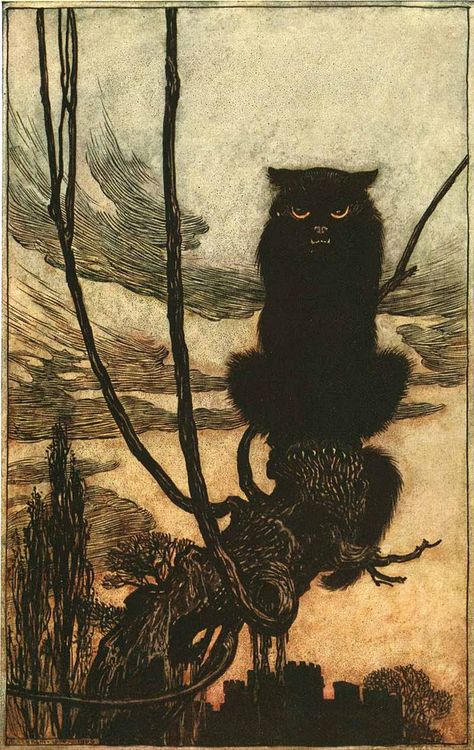 Hieronymous Bosch, Temptation Of St Anthony, Black Cat Painting, Black Cat Lover, Fairy Tale Illustration, Arthur Rackham, Paintings Famous, Pagan Witch, Giclee Painting