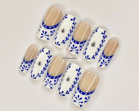 Thank you for stopping by and supporting a small business!💖 💁 💎 Porcelain Blue Tiles, Unique Motifs Press On Nails, Elegant French Tip Fake Nails, Birthday Holiday Nails Art, Luxury Nails Mothers Day Gift 🎨 Introducing our exquisite Porcelain Blue Tiles Press On Nails, inspired by the timeless beauty of porcelain ceramics. These handcrafted press-on nails feature unique motifs reminiscent of intricate blue tiles, adding a touch of sophistication to your manicure. Each nail is elegantly desig Blue Porcelain Nails, Blue And White China Nails, Blue China Nails, Nails Mothers Day, Porcelain Nail Art, Mama Mia Nails, Spanish Tile Nails, Unique French Tips, Porcelain Nails