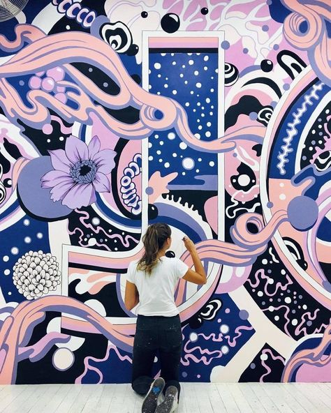 Domestika’s Instagram post: “Gemma O'Brien (@mrseaves101) is an Australian artist known for her bold super-graphics, illustrative lettering and hand-painted murals.…” Xmas Display, Office Wall Design, Instagram Painting, Best Espresso, Classroom Art, Mural Ideas, Commercial Interior Design, Great Restaurants, Australian Artists