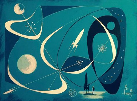 The Vault Of The Atomic Space Age Jetsons Aesthetic, Space Age Art, Atomic Age Design, Atomic Space Age, Sci Fi Wallpaper, Space Age Design, Mid Century Illustration, Atomic Age, Vintage Space