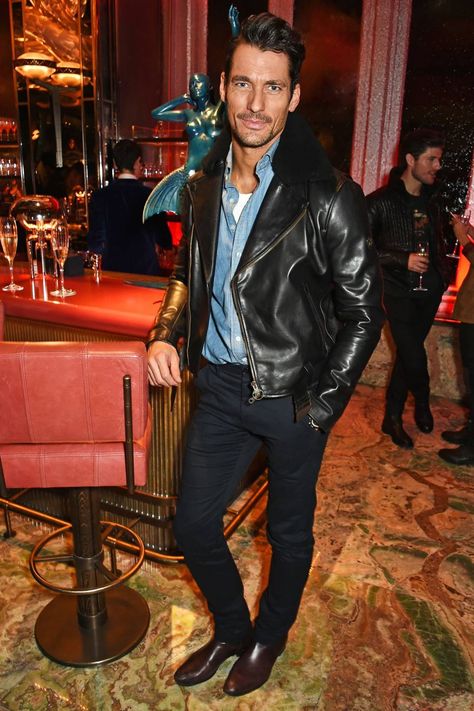 [b]When:[/b] November 4 2015  [b]Where:[/b] Matchless collection launch, Sexy Fish, London, UK David Gandy Style, Strong Outfit, David James Gandy, David James, Estilo Country, David Gandy, Leather Jacket Outfits, Black Leather Jacket, Leather Jacket Men