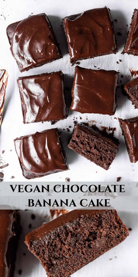 Pinterest collage image. Vegan Banana Chocolate Cake, Chocolate Banana Bread Vegan, Chocolate And Banana Cake, Dairy Free Banana Cake, Vegan Banana Recipes, No Egg Peanut Butter Cookies, Banana Recipes Vegan, Peanut Butter Cookies No Egg, Banana Cake Vegan